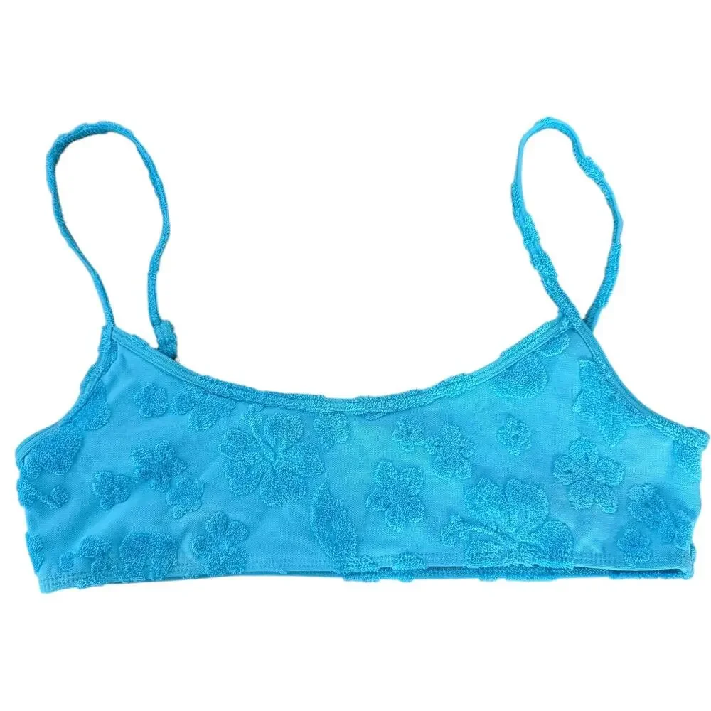 Frankies Bikinis Dallas Terry Jacquard Blue Set Bralette Bikini Top Boots